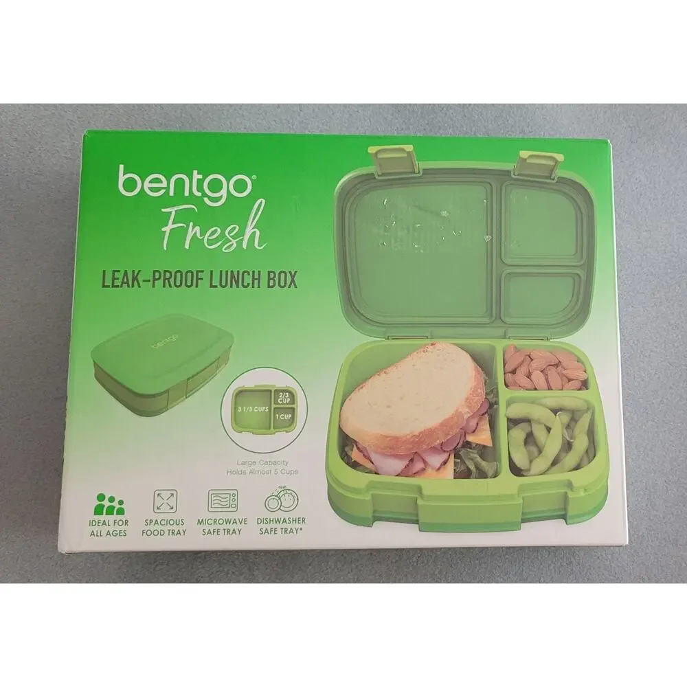 BENTGO FRESH Durable & Leak-Proof 4-Compartment Green Lunch Box--New!